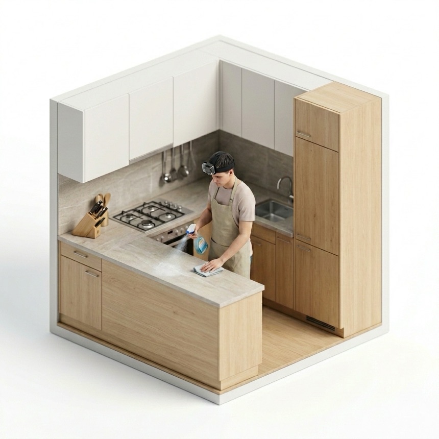 Spray-and-Wipe Cleaning room diorama