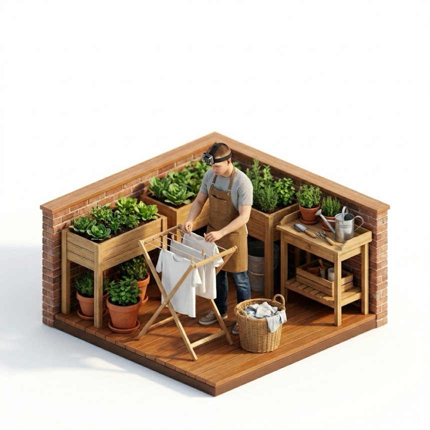 Hanging Clothes to Dry room diorama