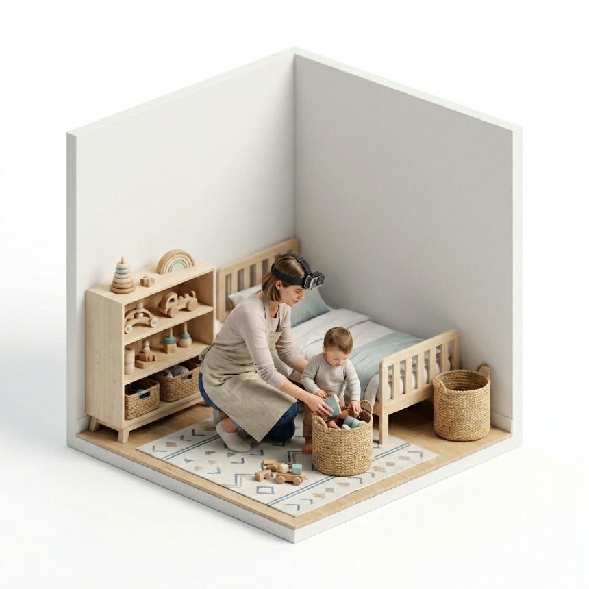 Tidying Toys with a Child — Auckland, New Zealand diorama
