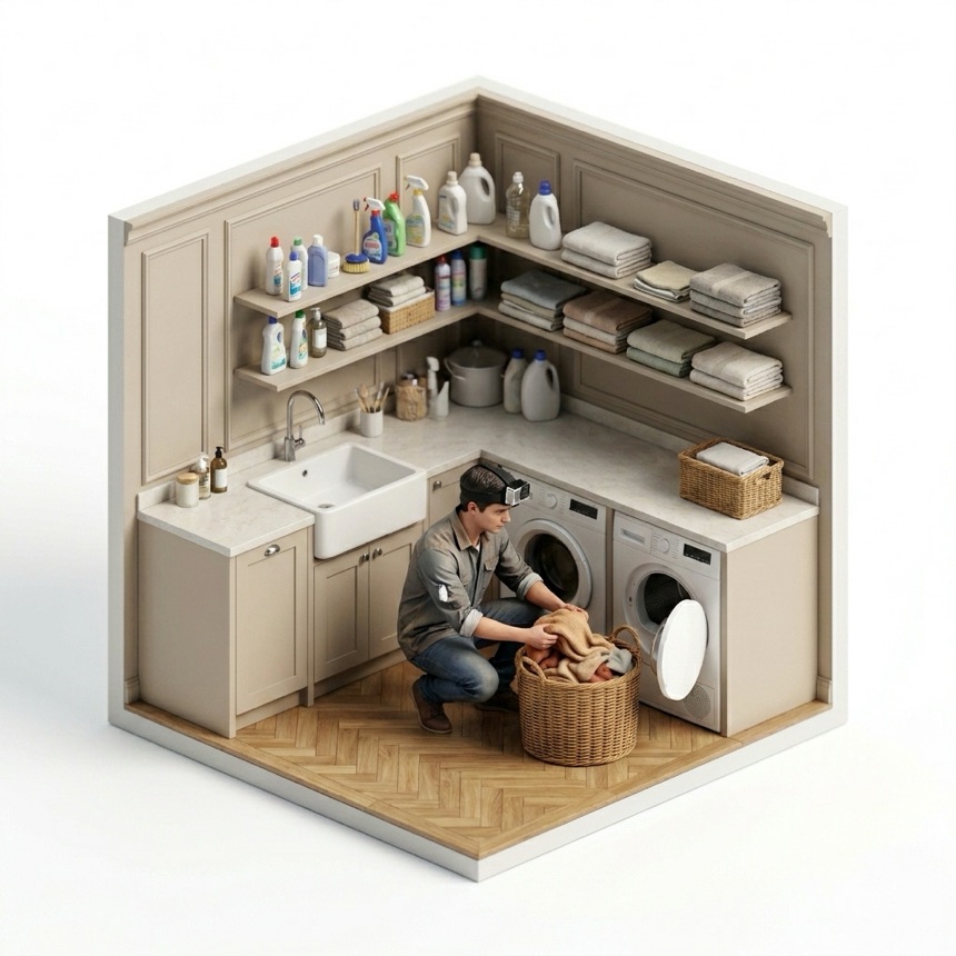 Unloading a Dryer room diorama