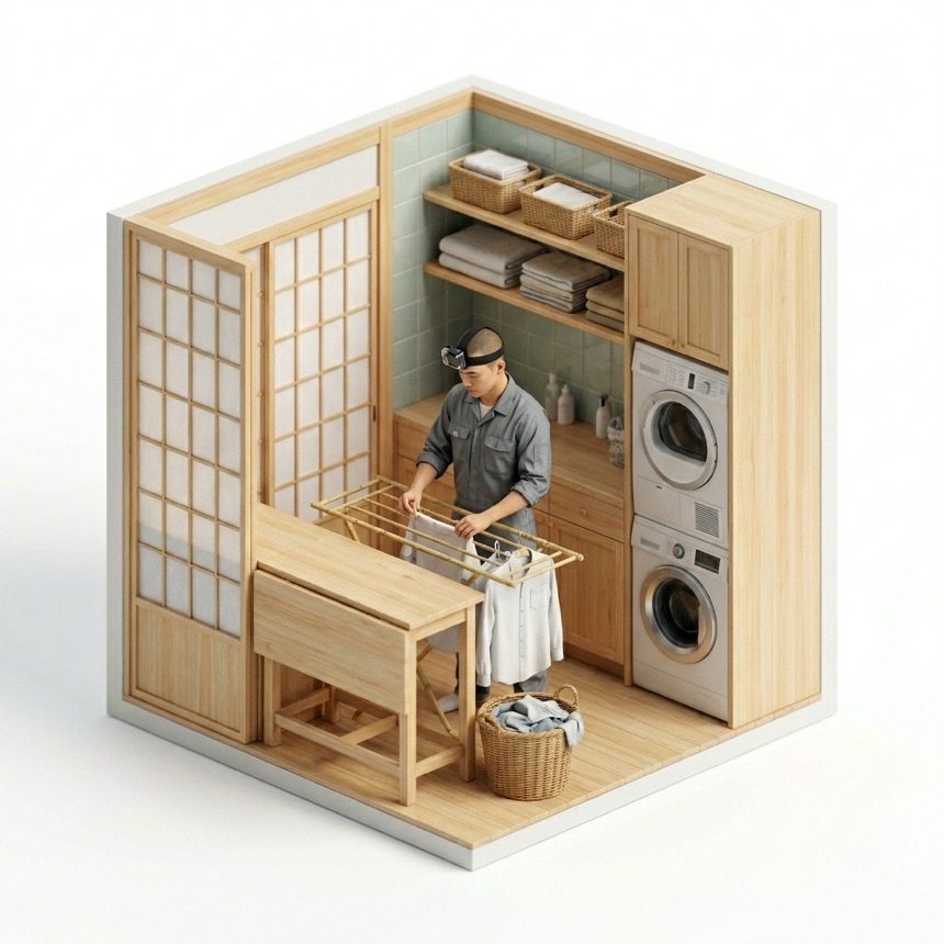 Hanging Clothes to Dry room diorama
