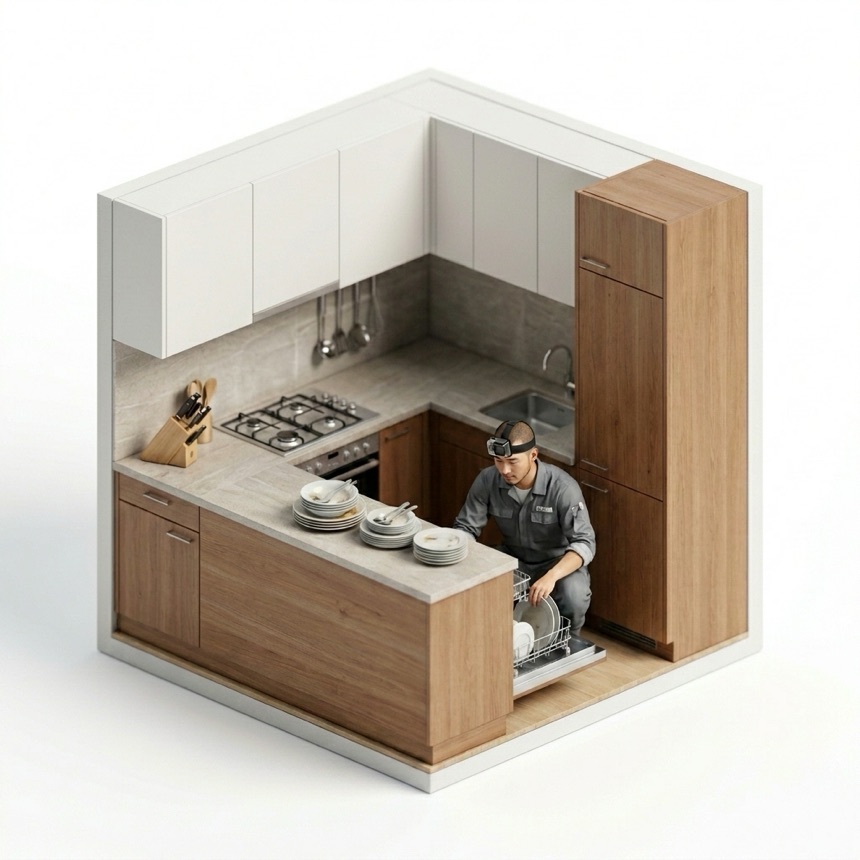 Loading a Dishwasher room diorama