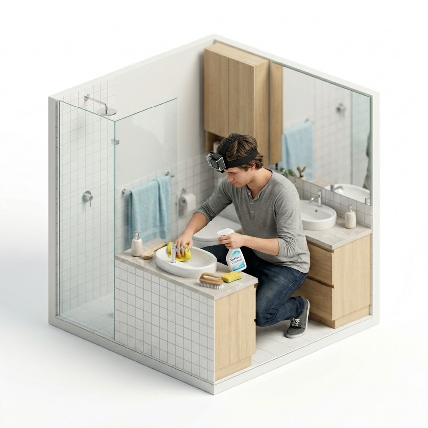 Cleaning the Bathroom room diorama