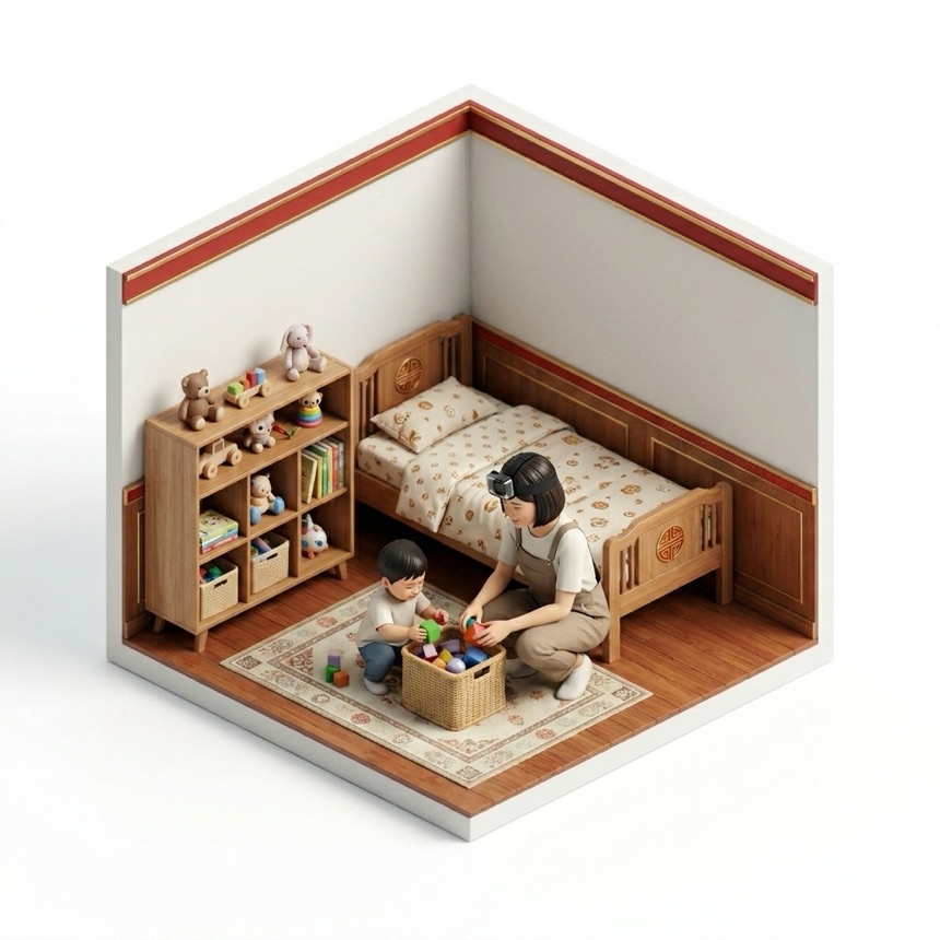 Tidying Toys with a Child — Shenzhen, China diorama