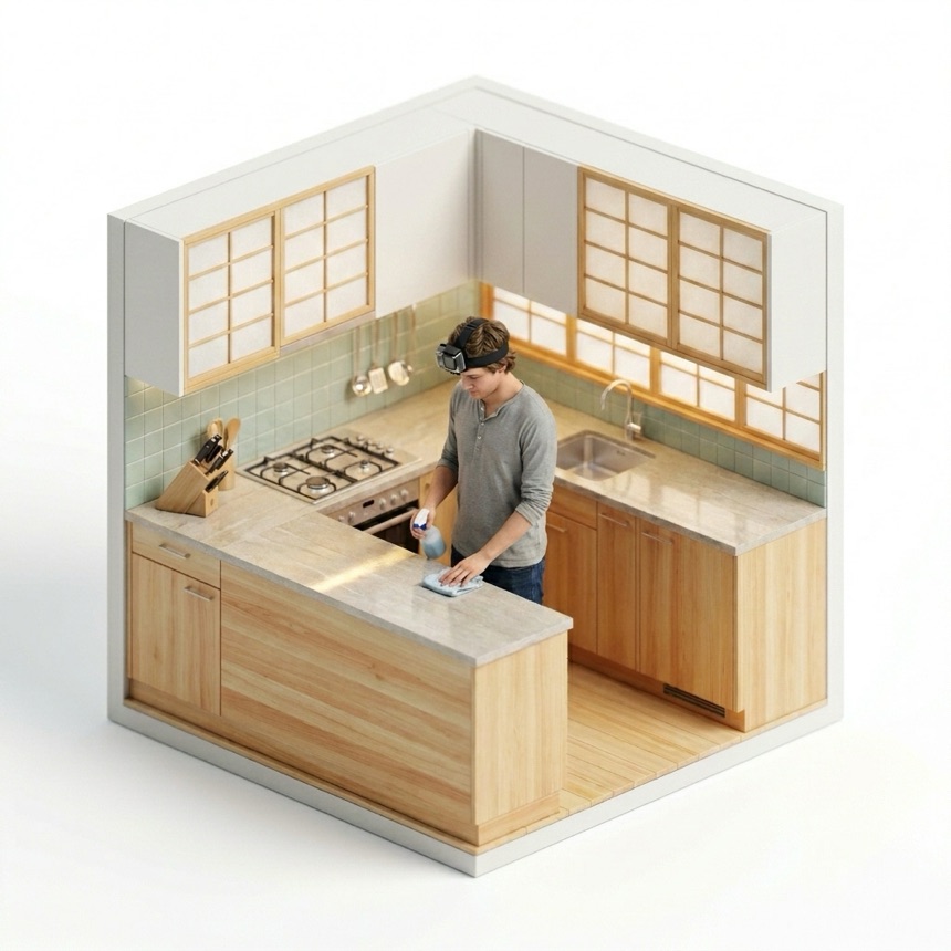 Wiping Countertops room diorama