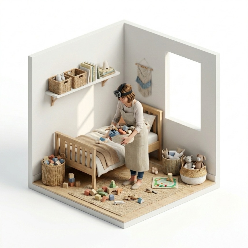Picking Up Clutter room diorama