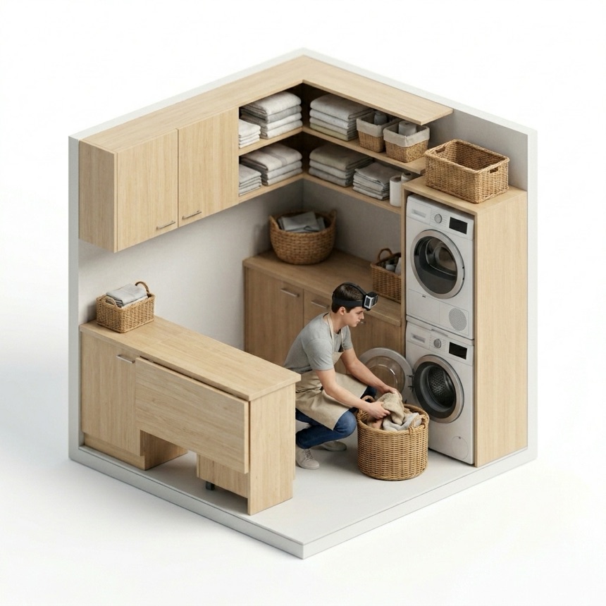 Unloading a Dryer room diorama