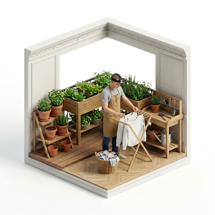 Hanging Clothes to Dry room diorama