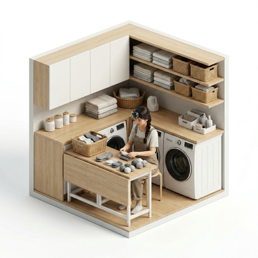 Matching & Folding Socks room diorama