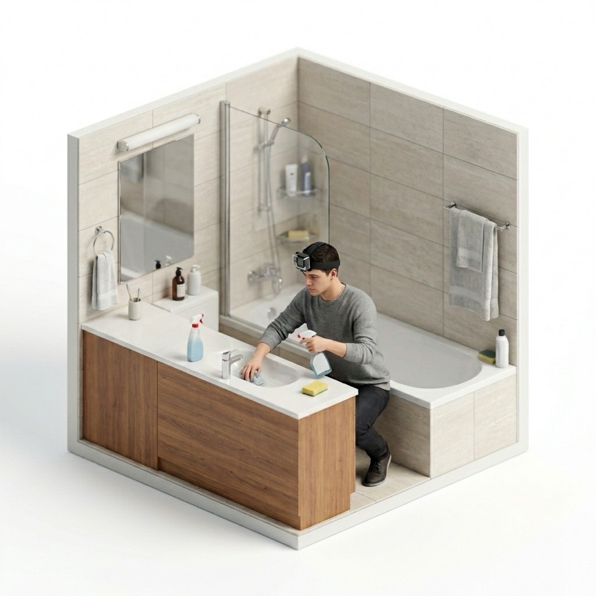 Cleaning the Bathroom room diorama