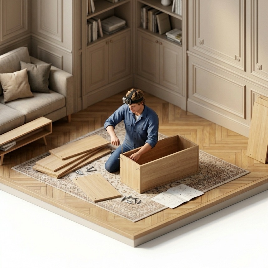Assembling Flat-Pack Furniture room diorama