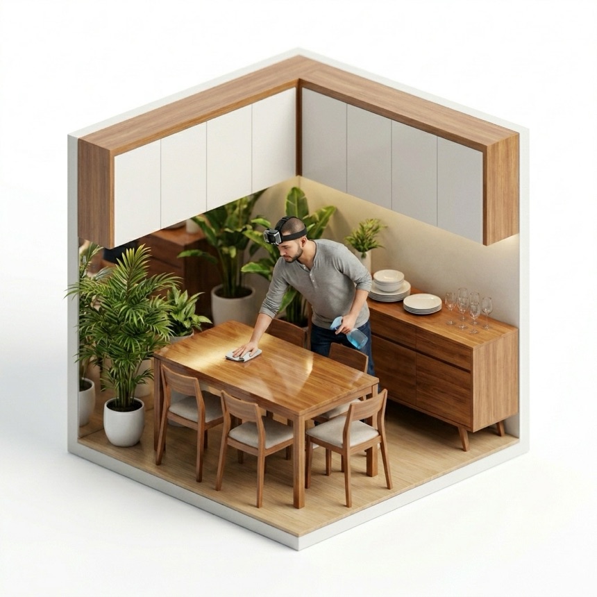 Wiping Countertops room diorama