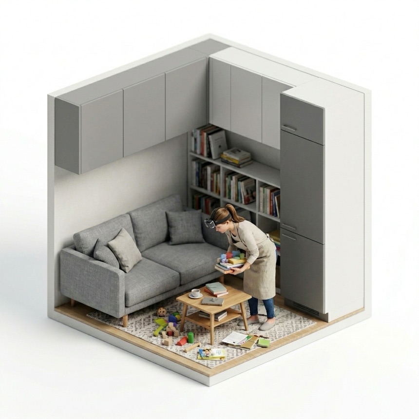 Picking Up Clutter room diorama