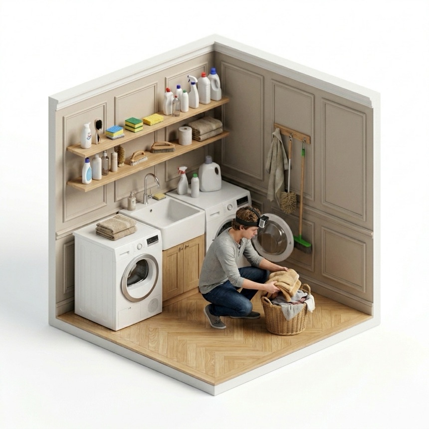 Unloading a Dryer room diorama