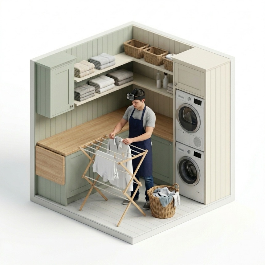 Hanging Clothes to Dry room diorama
