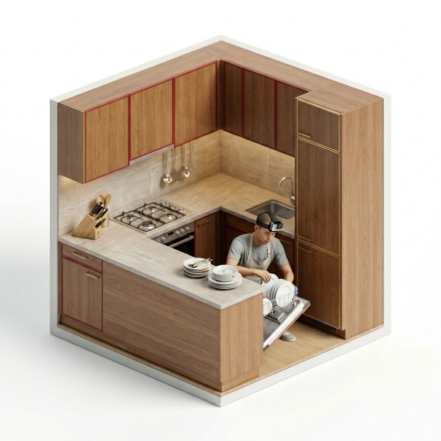 Loading a Dishwasher room diorama