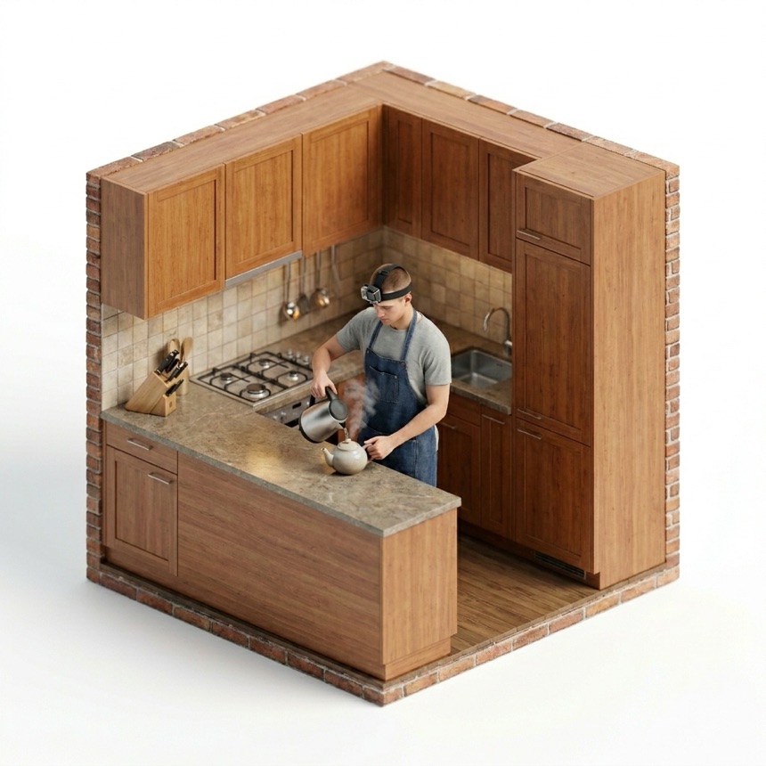 Pouring from a Kettle room diorama
