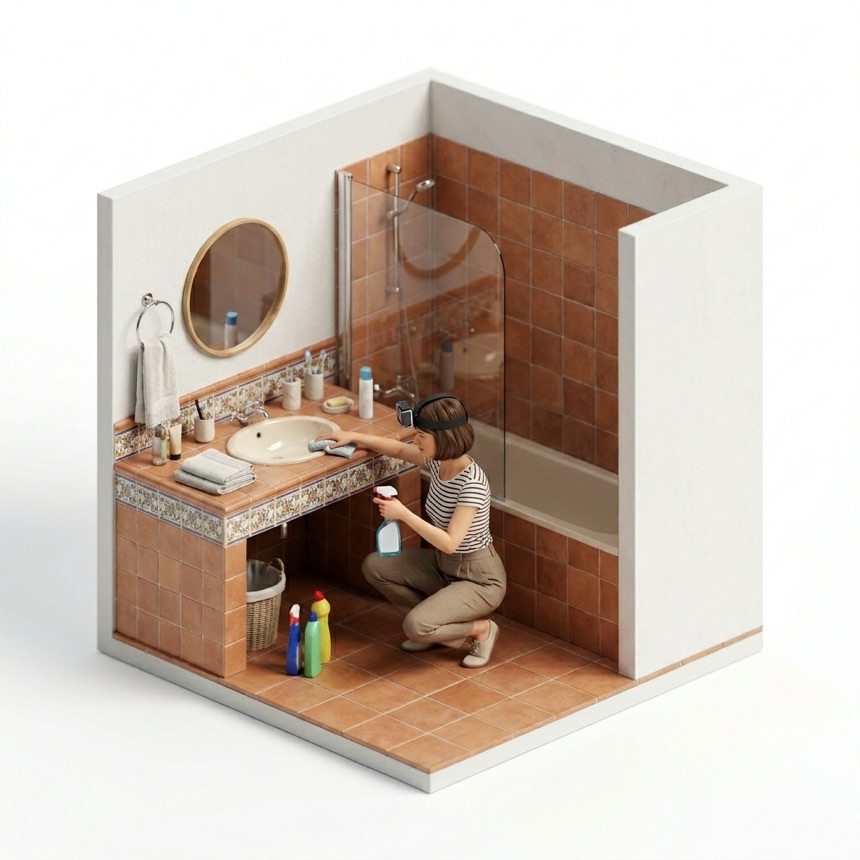 Cleaning the Bathroom room diorama