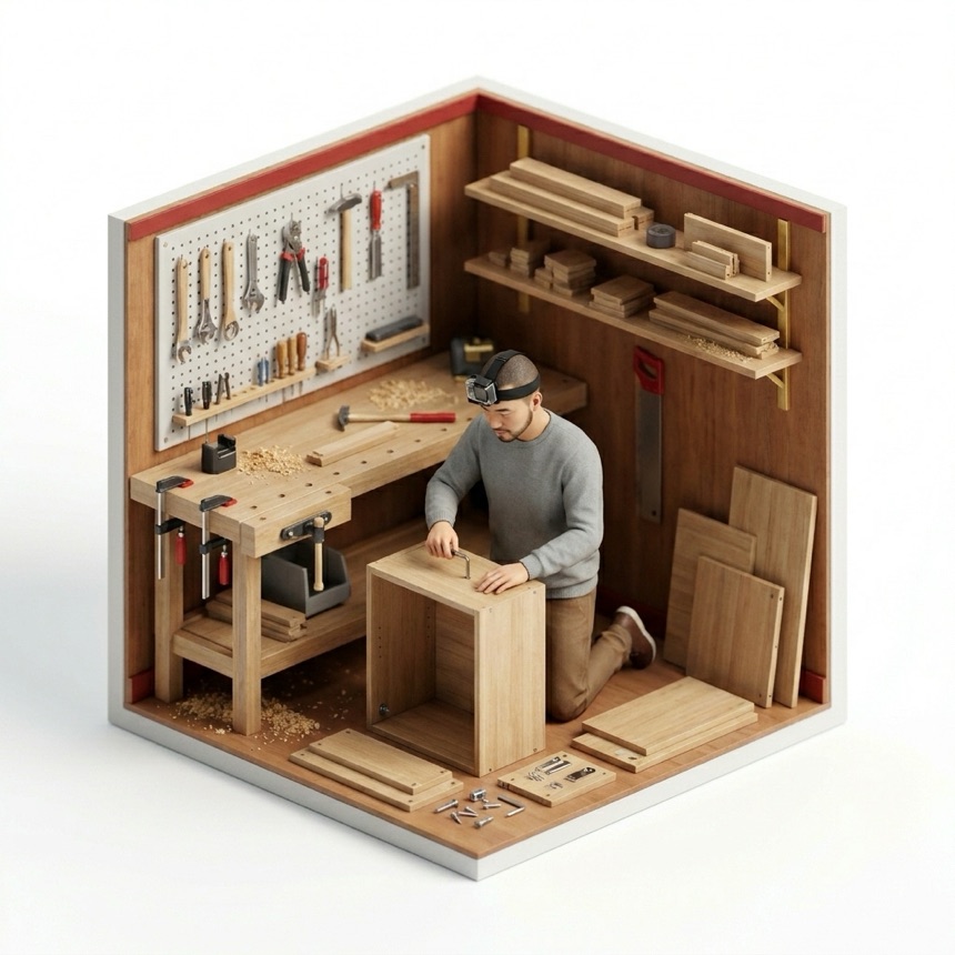 Assembling Flat-Pack Furniture room diorama
