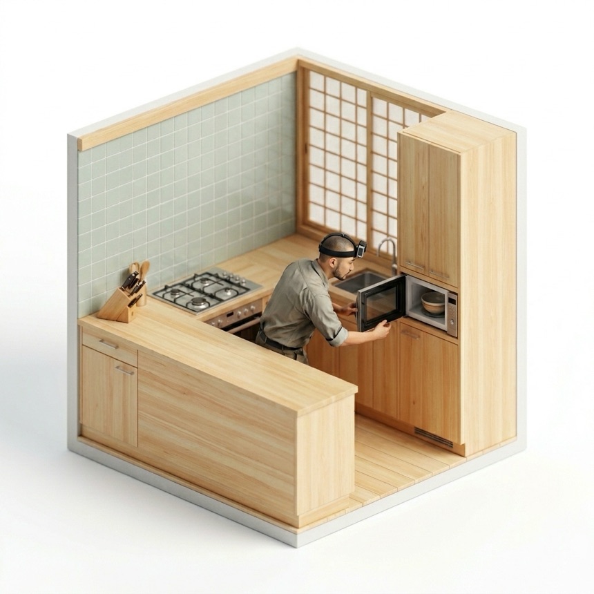Using a Microwave room diorama