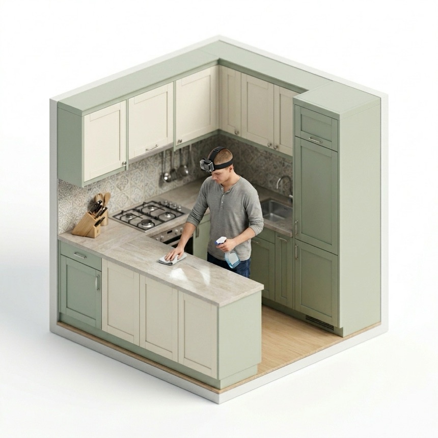 Wiping Countertops room diorama