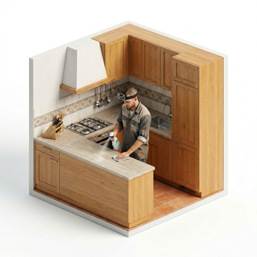 Spray-and-Wipe Cleaning room diorama