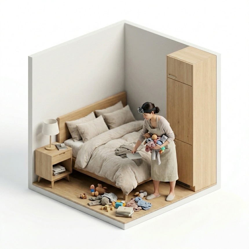 Picking Up Clutter room diorama