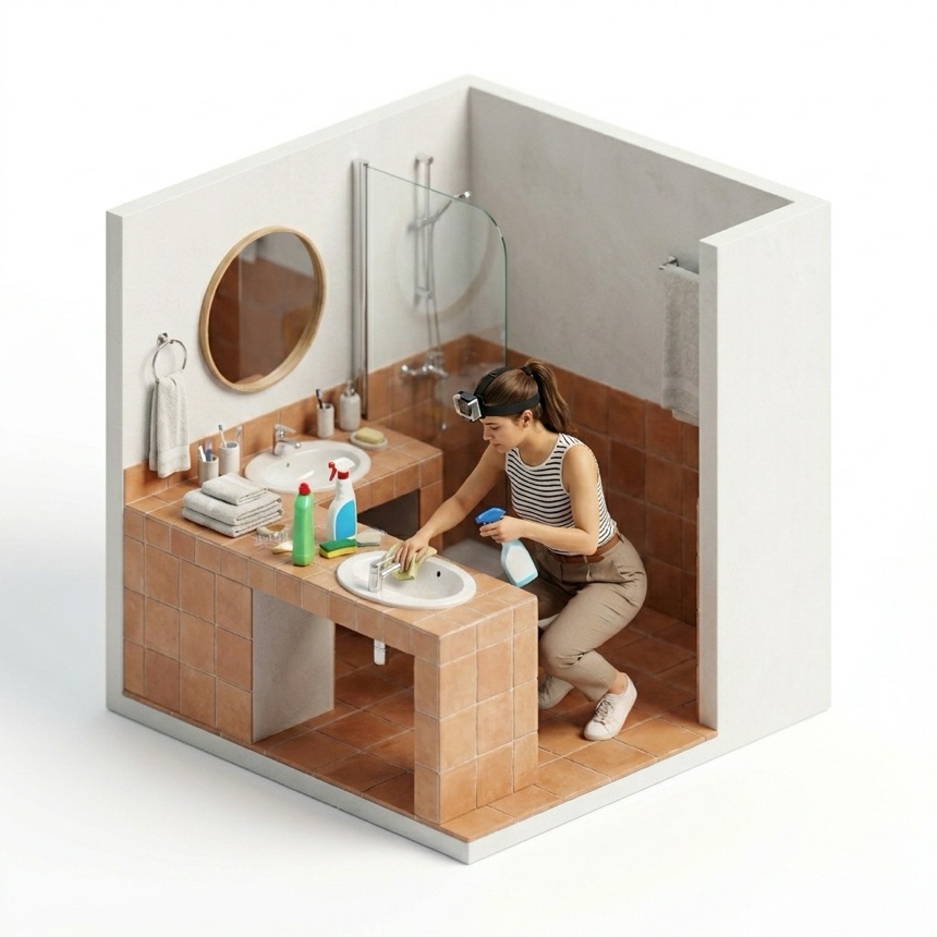Cleaning the Bathroom room diorama