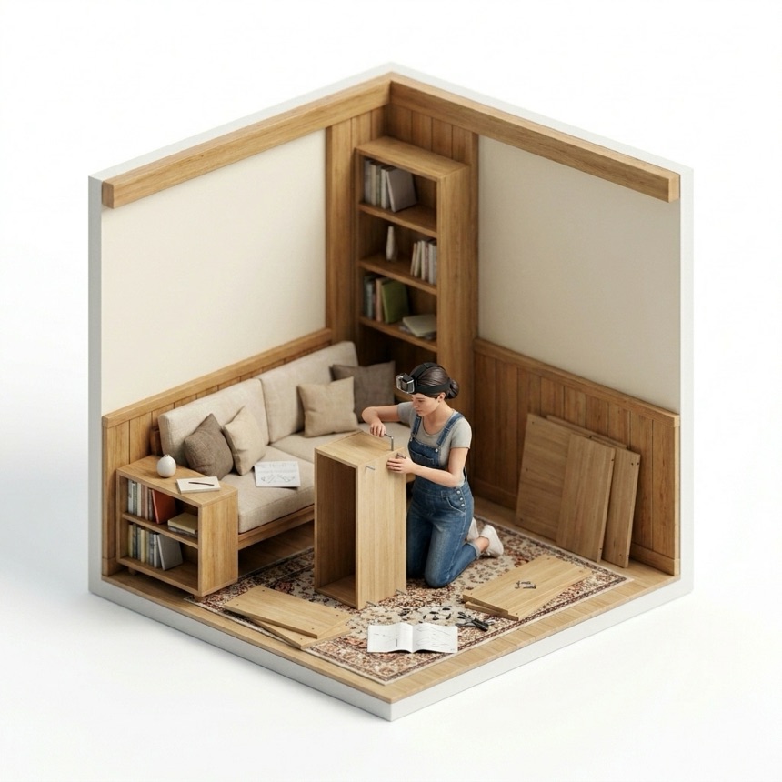 Assembling Flat-Pack Furniture room diorama