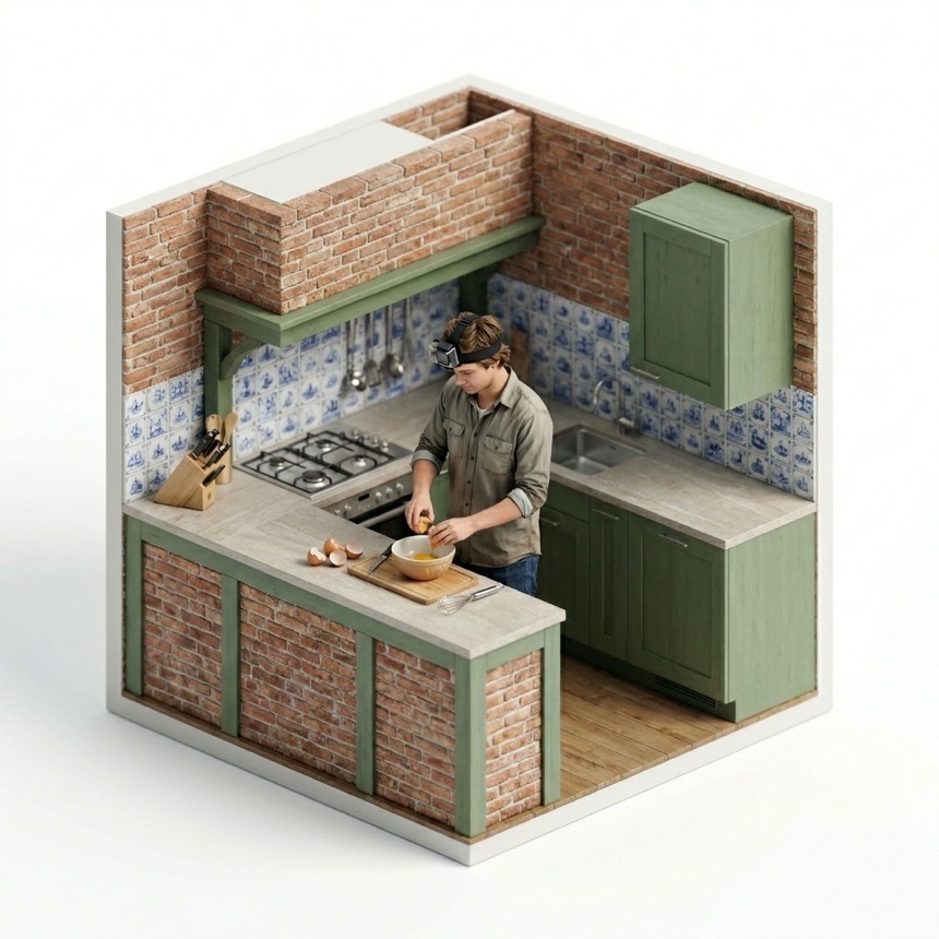 Cracking & Whisking Eggs room diorama