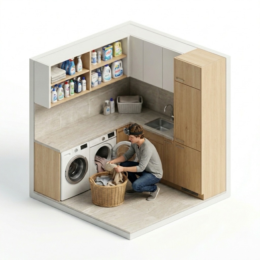 Unloading a Dryer room diorama