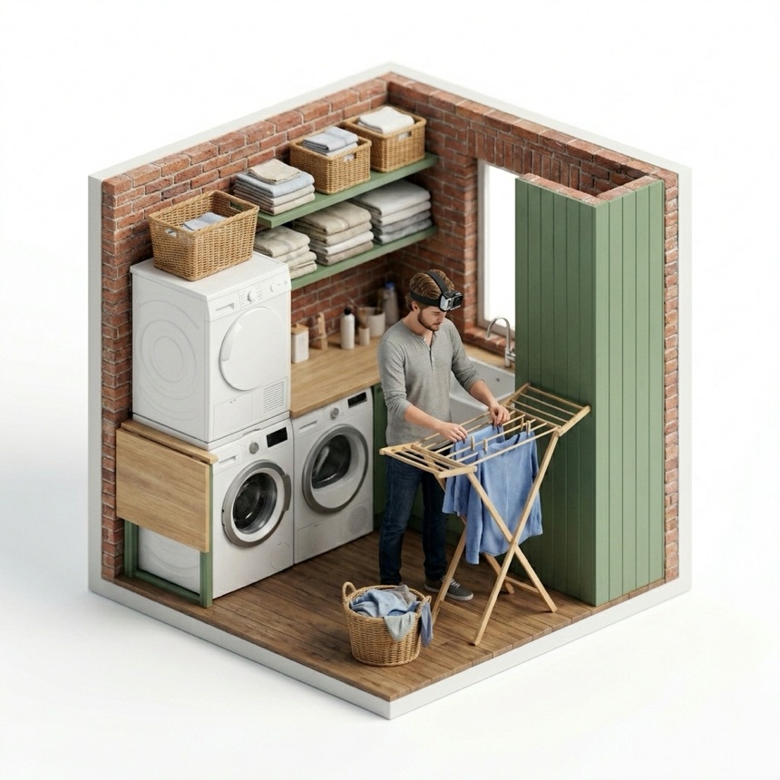 Hanging Clothes to Dry room diorama