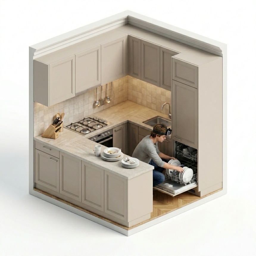 Loading a Dishwasher room diorama